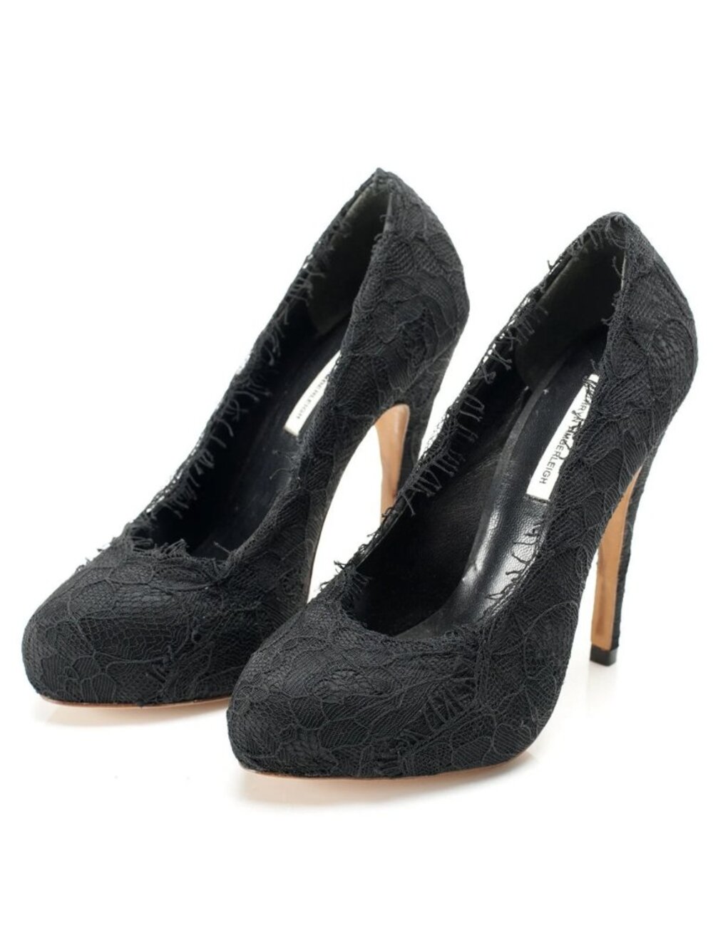 NYC Designer HANDMADE Black Lace & Genuine Leather High Heels Stiletto Pumps NEW